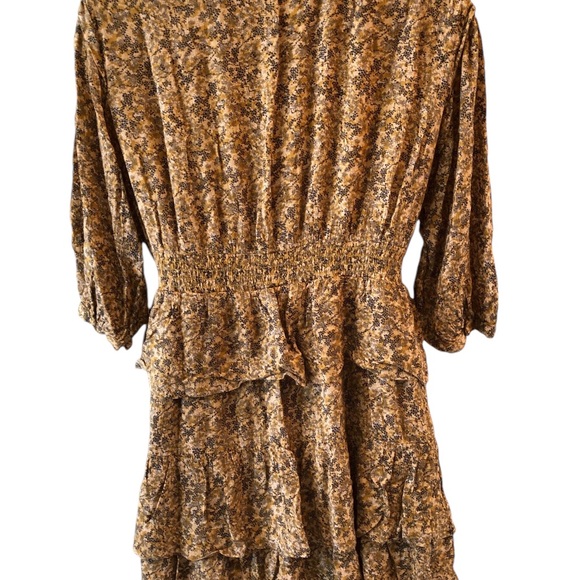 BA&SH Nina tiered printed crepe mini dress in mustard - Picture 5 of 11
